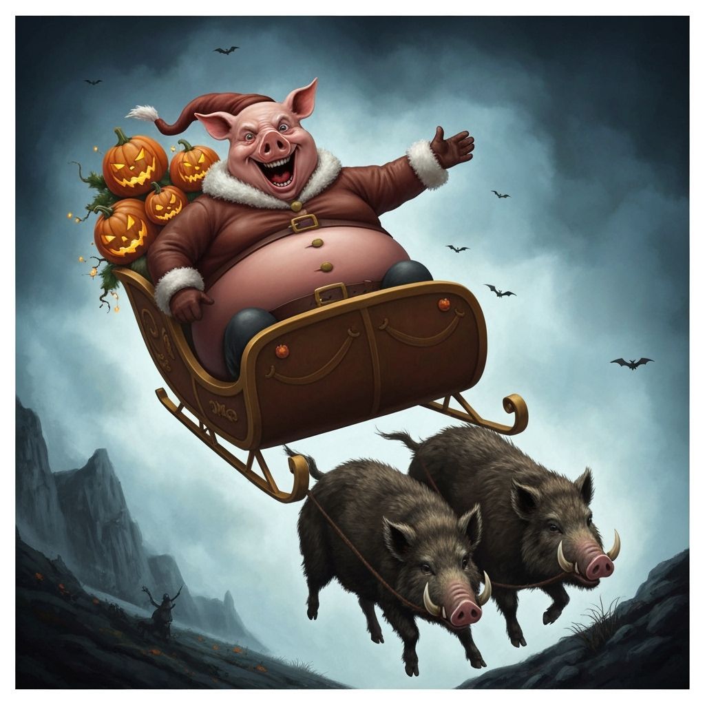 Macabre Hogfather Rides Sleigh of Pumpkins