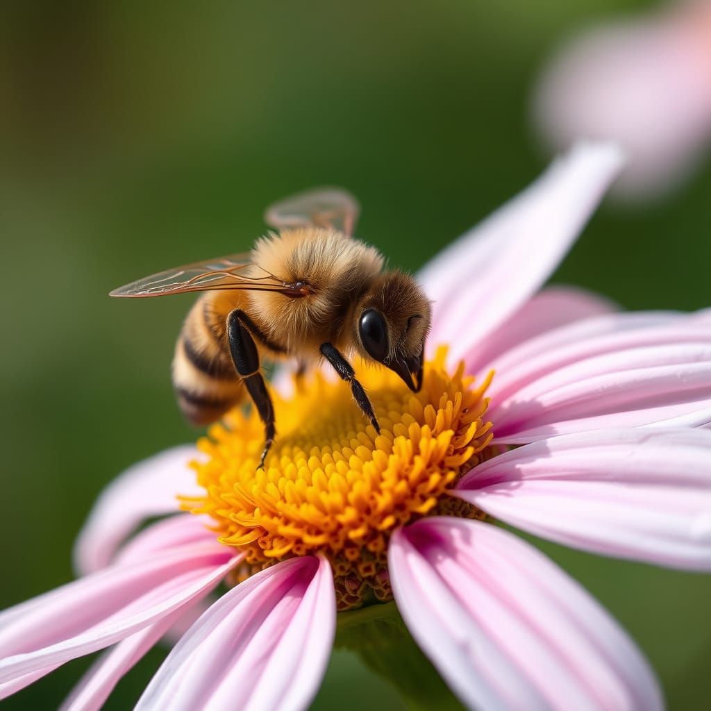 A Bee's Self Reflection in Golden Honeycomb Eyes
