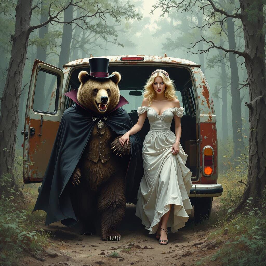 Vampire Bear Guides Lady in Lithuanian Woods
