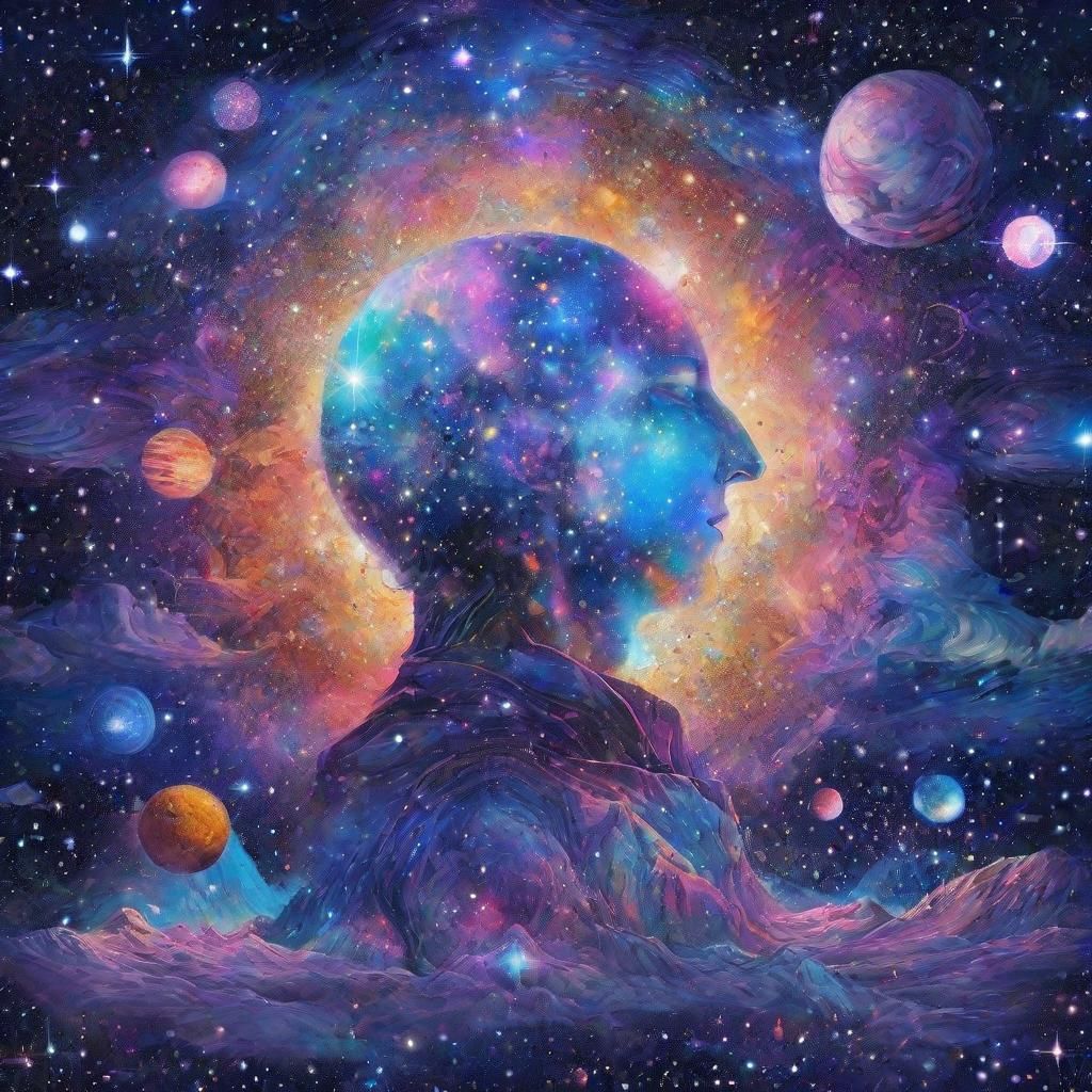 Holographic Cosmic Astral Illustration in Mixed Media