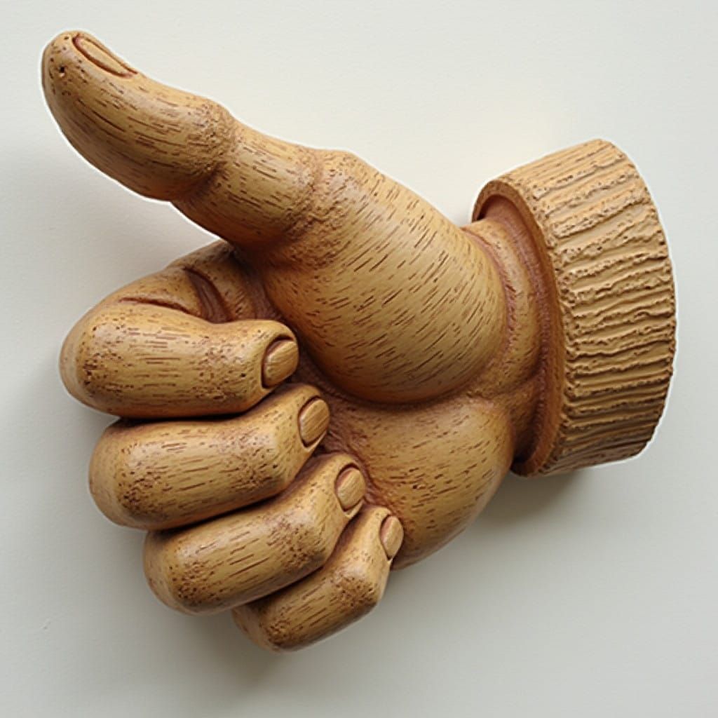 Lifelike Wooden Hand Gestures Forward in Intricate Detail