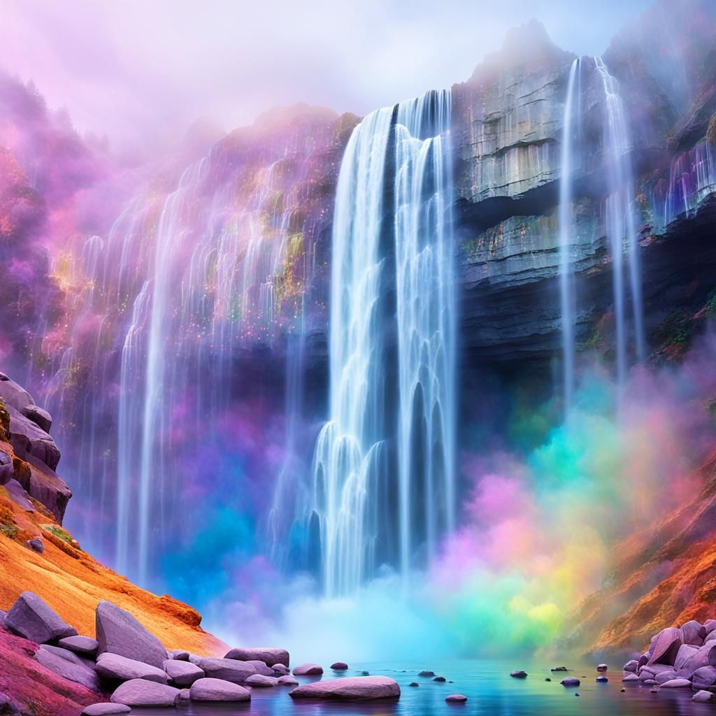 Ethereal Hands Pour Rainbow Waterfall in Pastel
