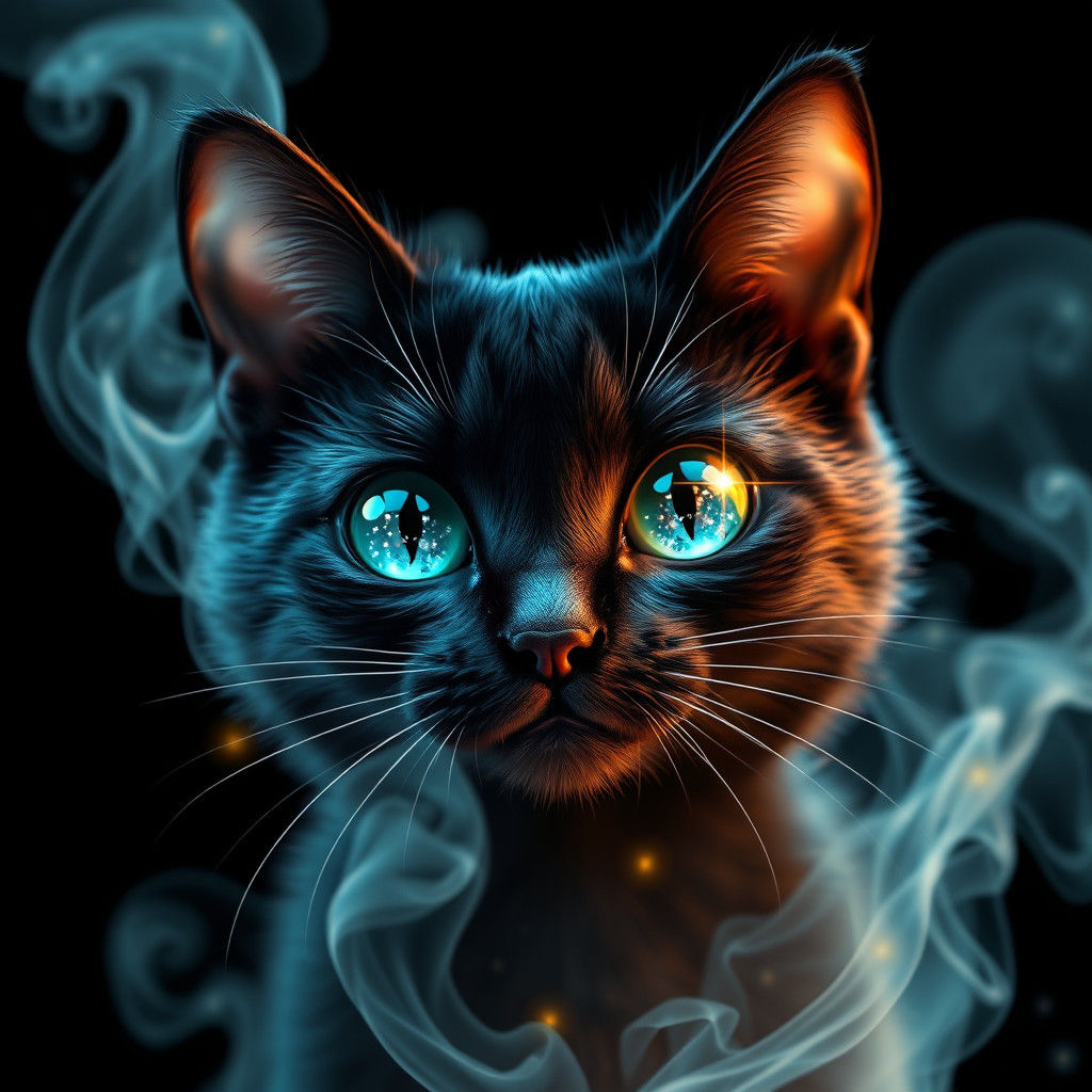 Smoky Black Cat with Teal Eyes