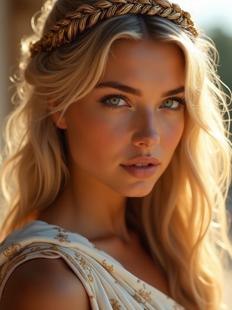 Stunning Ancient Greek Goddess in Hyper-Realistic Portraitur...