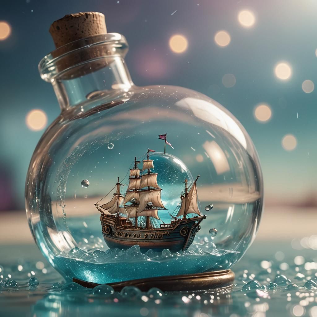 Surreal Ship in a Bottle with Floating Orb