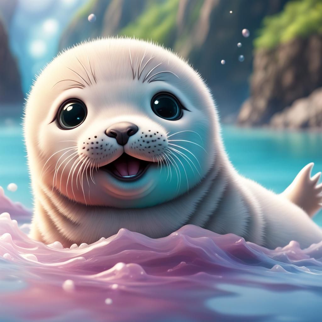 Adorable Baby Seal with Large Eyes in Digital Art