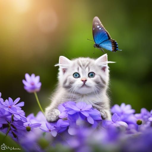 Kitten's Garden Pounce: A Professional Wide-Angle Shot