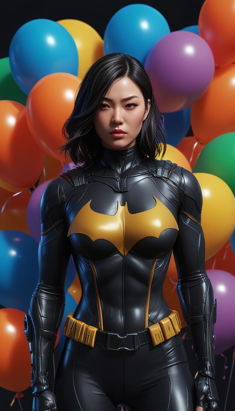 Muscular Woman in Batman Suit Comic Book Art
