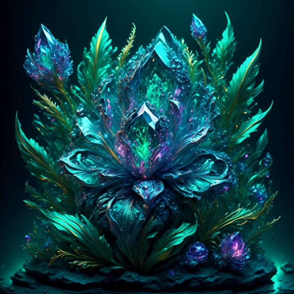 Amethyst Diamond Iris in Bioluminescent Crystal Garden