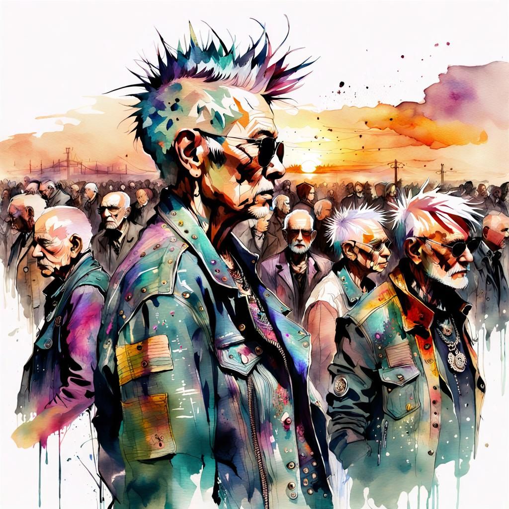 Colorful Punk Crowd in Digital Watercolor Art