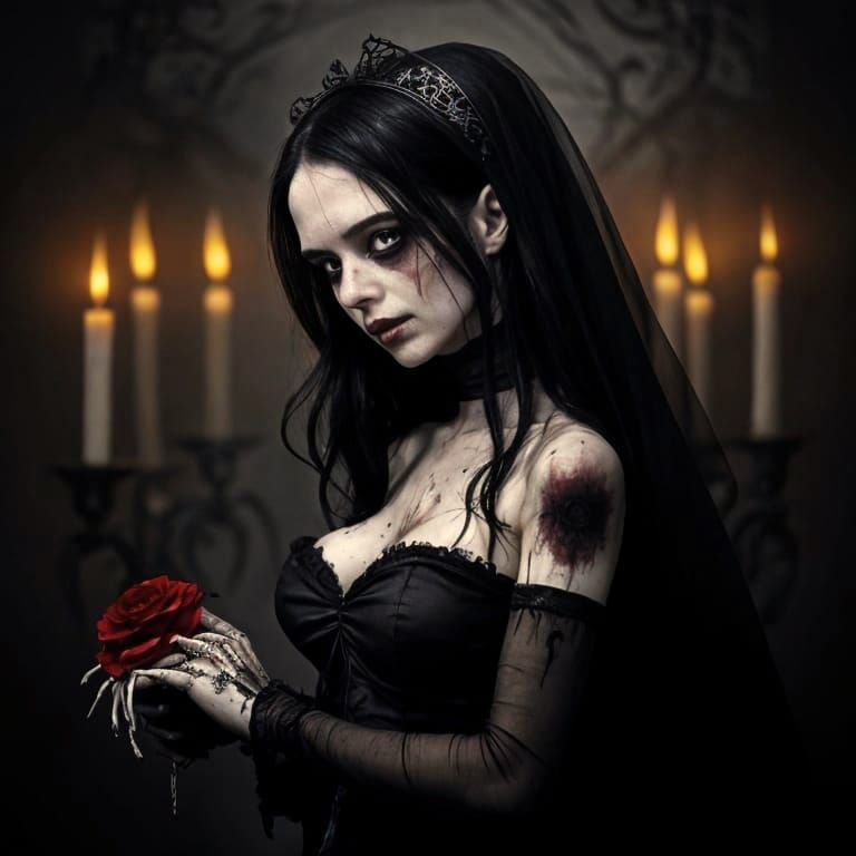 Zombie Bridegroom in Dark, Gothic Cathedral