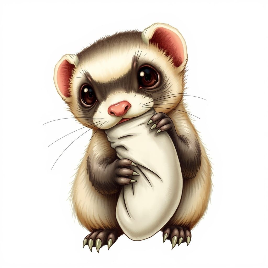 Fantasy Ferret with Intricate Linework and Whimsical Texture...