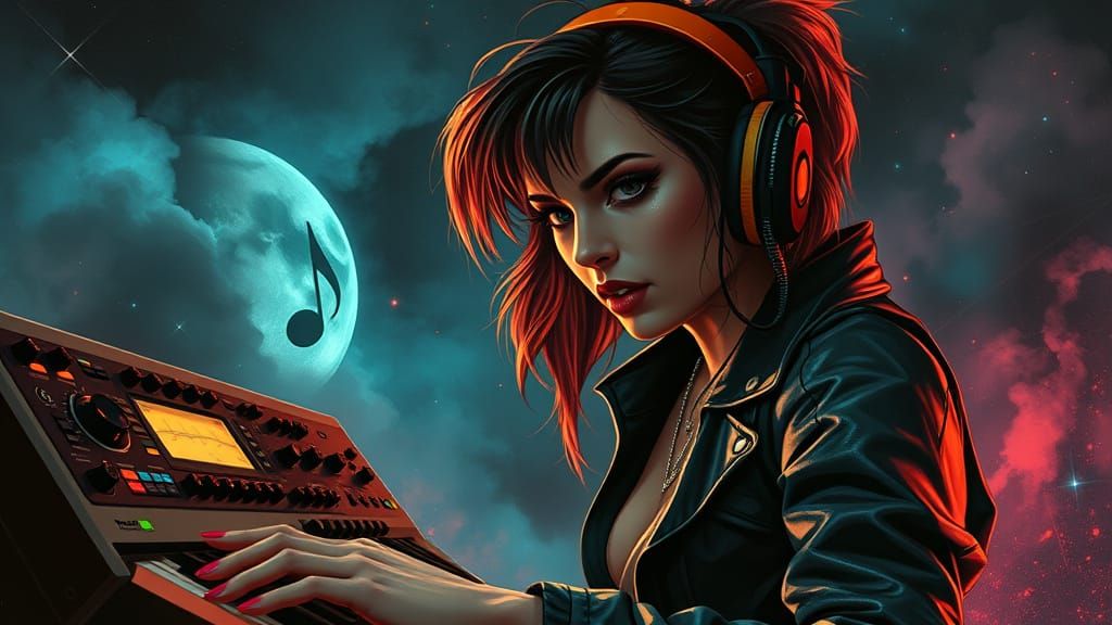 Cyberpunk Femme Fatale in Analog Synth Session