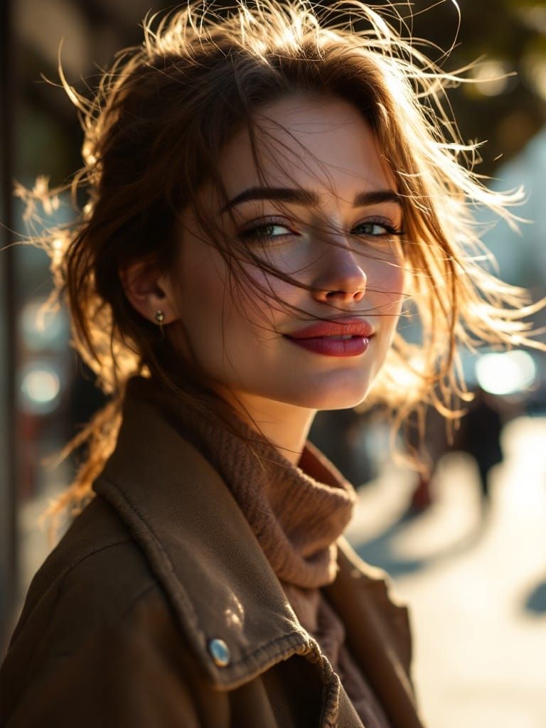 Chicago Woman Walks Through Gusty Wind in Dramatic Sunlight