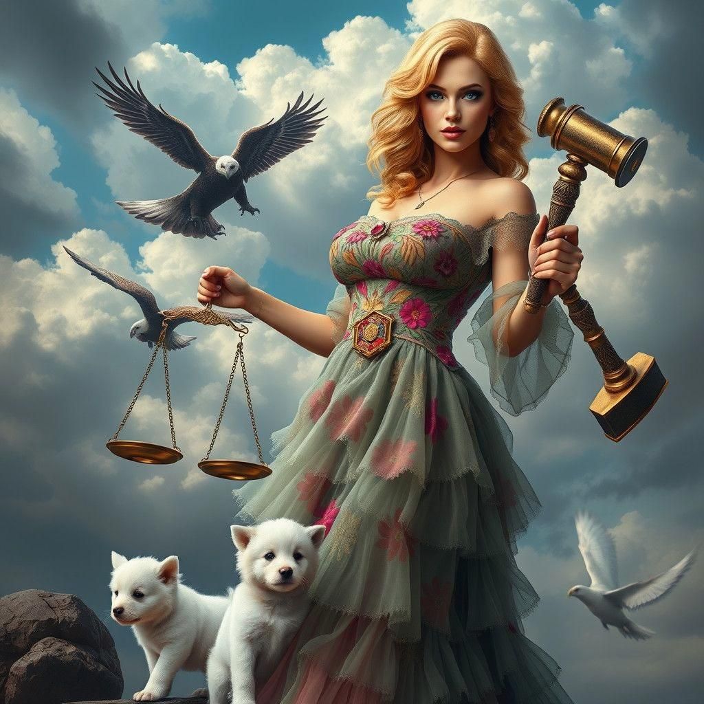 Goddess of Balance with Scales, Hammer, and Eagles