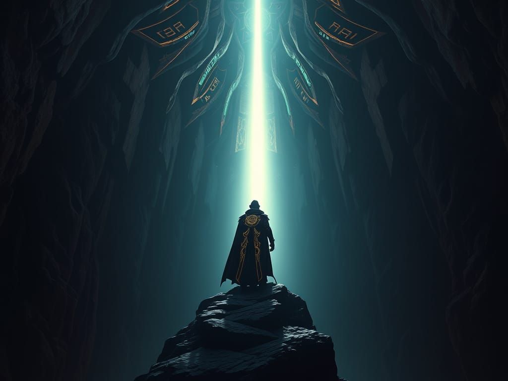 Ethereal Light Pierces Abyss in Fantasy Matte Painting