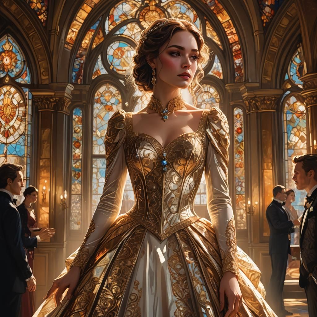 Romantic Fantasy Wedding Portrait in Lavish Ballroom