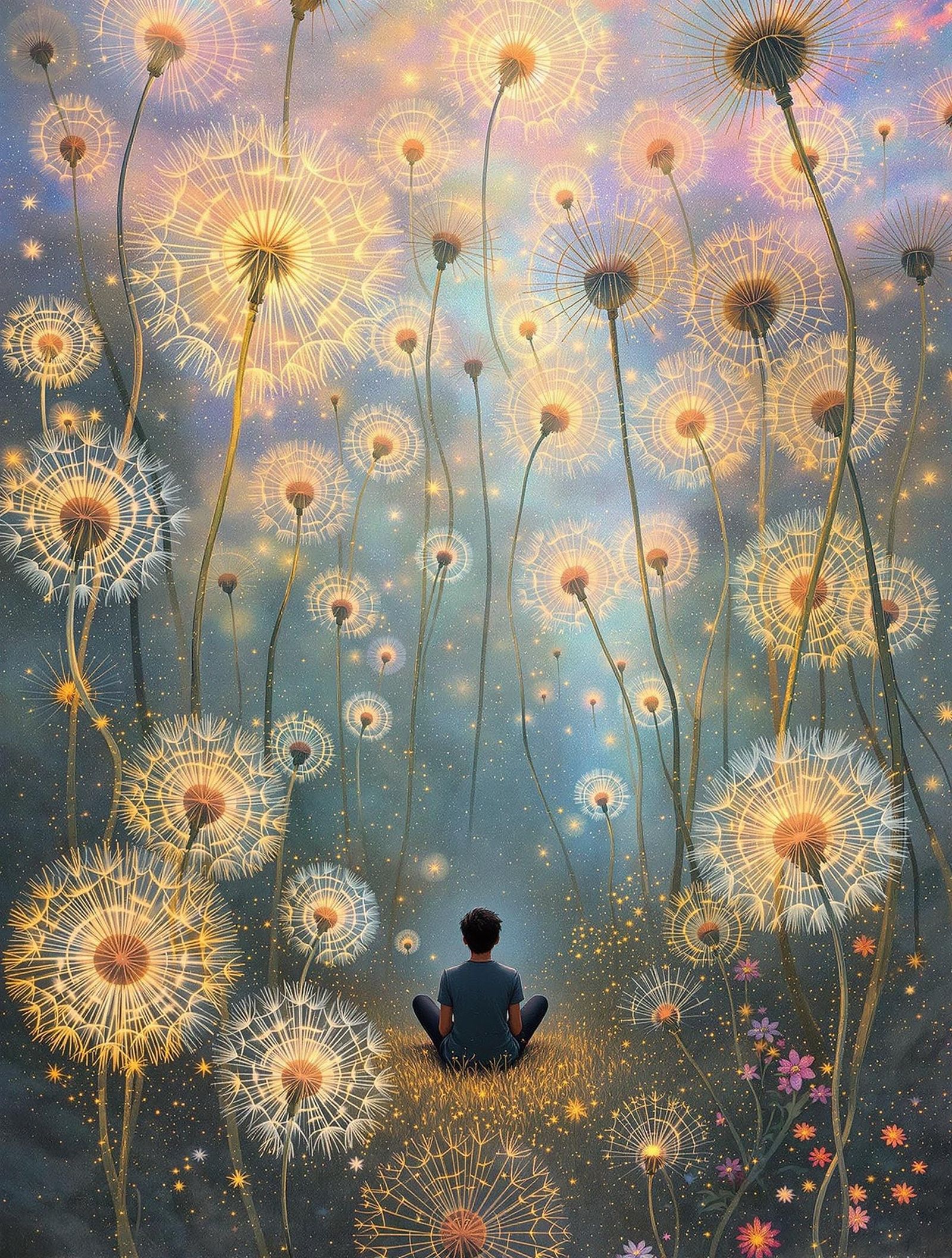 Surreal Dandelions Shelter a Contemplative Form in Ethereal ...