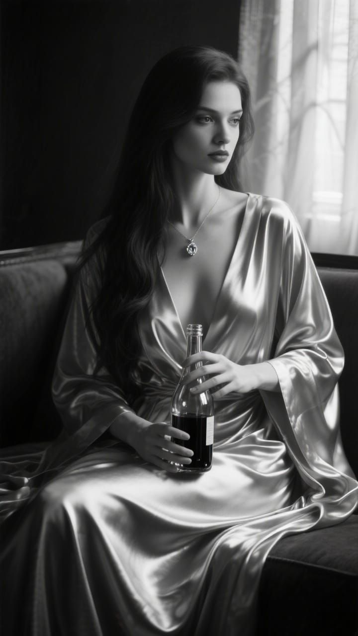 Striking Portrait of Woman in Satin Robe