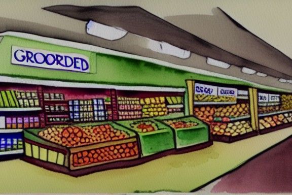 Grocery Store in Watercolor and Ink