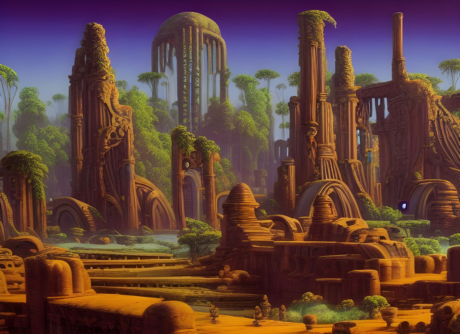 Ancient Alien City Ruins in Baroque Gothic Art