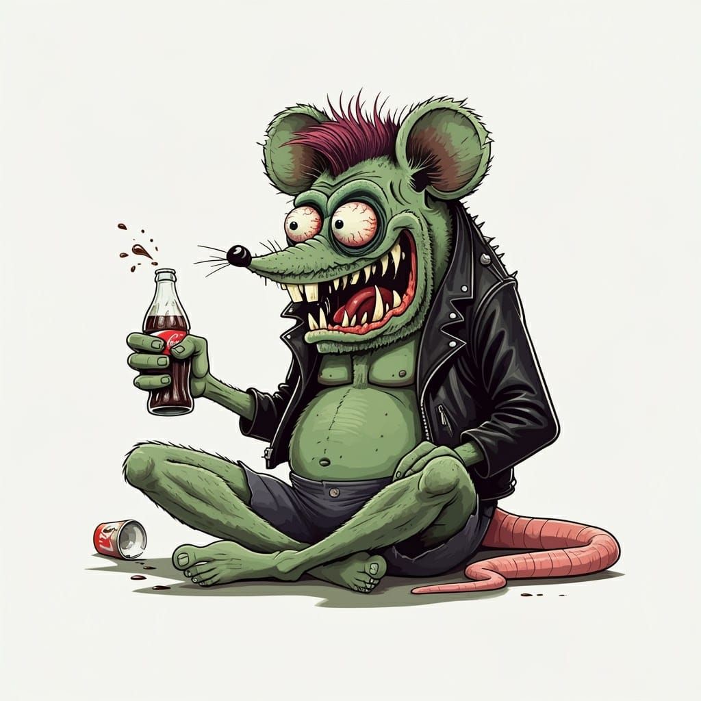 Rat Fink Cartoon Illustration in Ed Roth Style