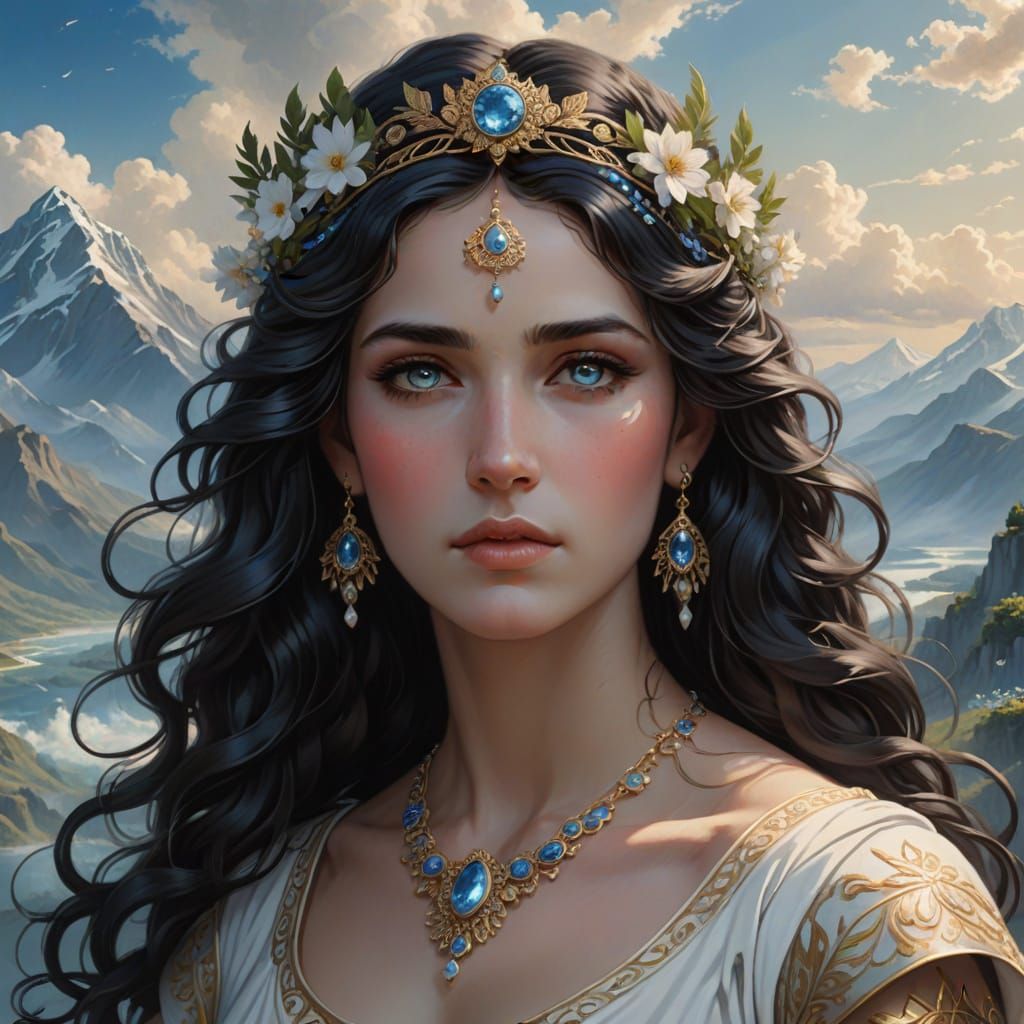 A stunning, close portrait of Eirene, the Goddess of Peace.