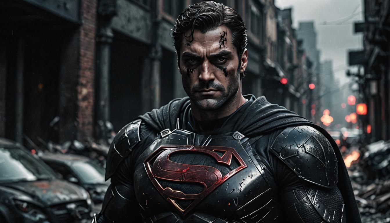 Grimdark Noir Superman in Medieval Armor