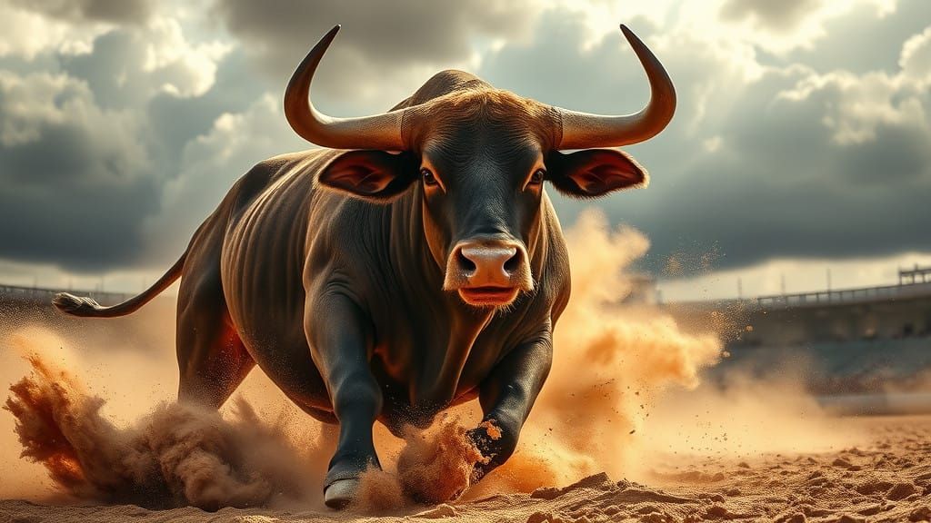 Brawny Spanish Fighting Bull Unleashes Fury in Dust Storm