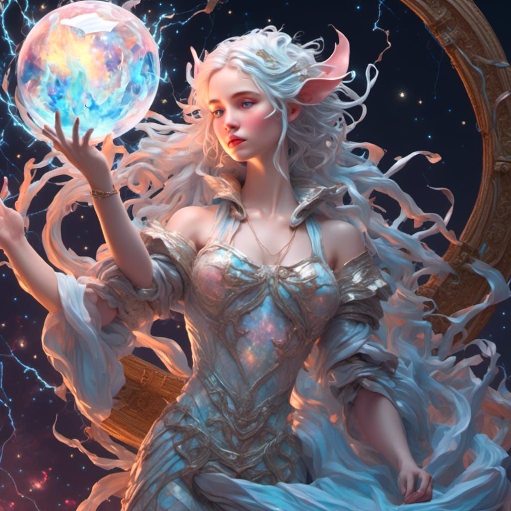 Glowing Woman with Dragon in Lightning Storm