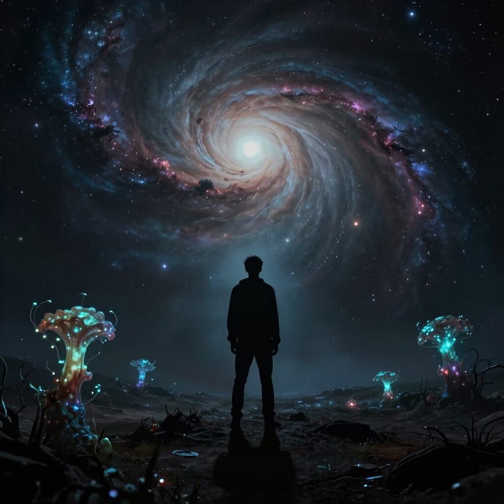 Alien Planet Explorer Under Nebulae Sky