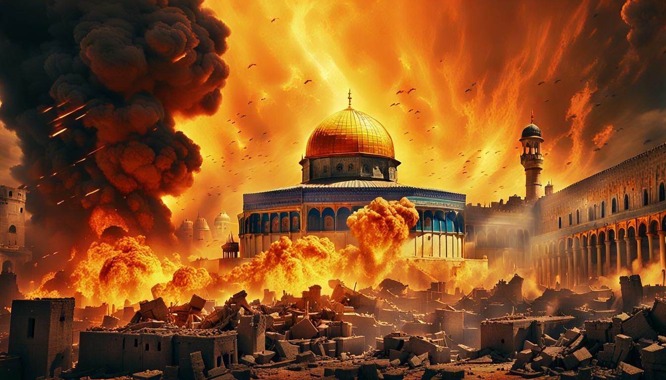 Apocalyptic Explosion Above Temple Mount in Cinematic Style