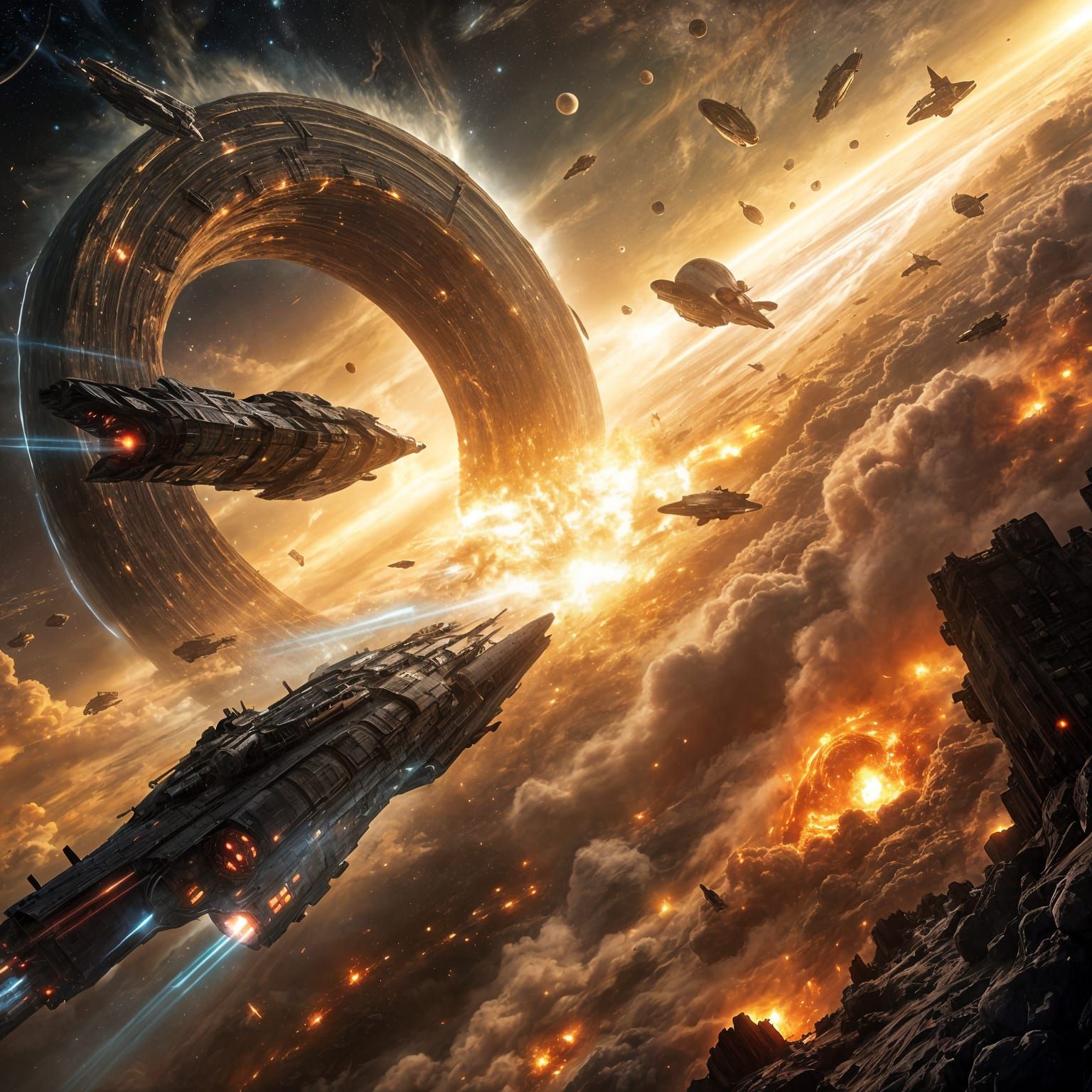 Epic Space Battle Near Saturn's Rings