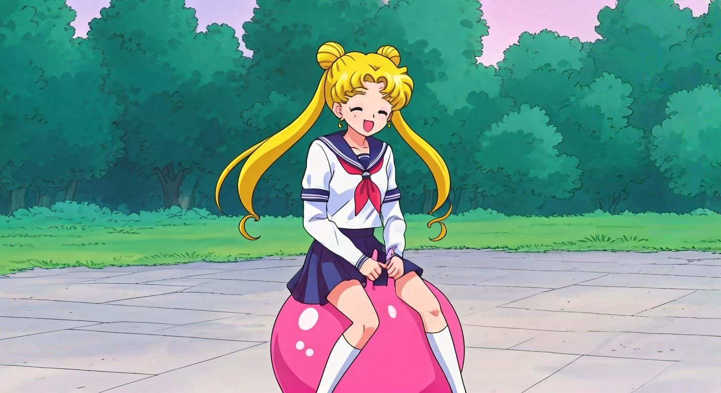 Usagi Tsukino Bouncing on a Hopper Ball