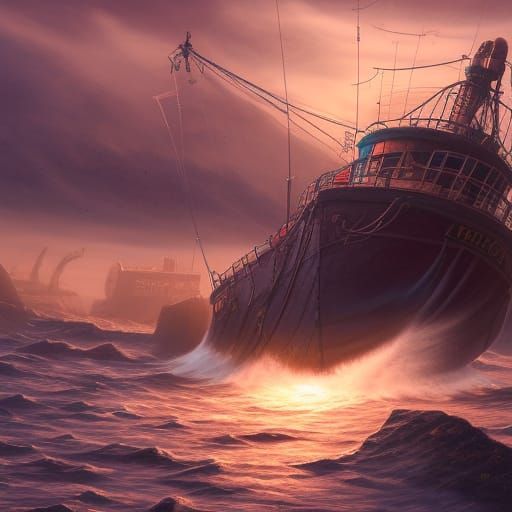Fishing Trawler in Detailed Matte Painting Style