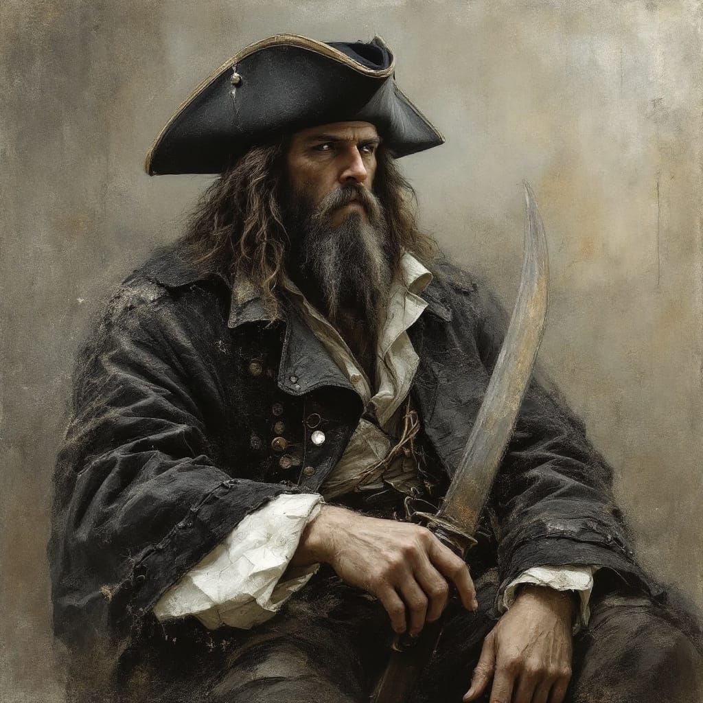 Gothic Portrait of Blackbeard in Atmospheric Style