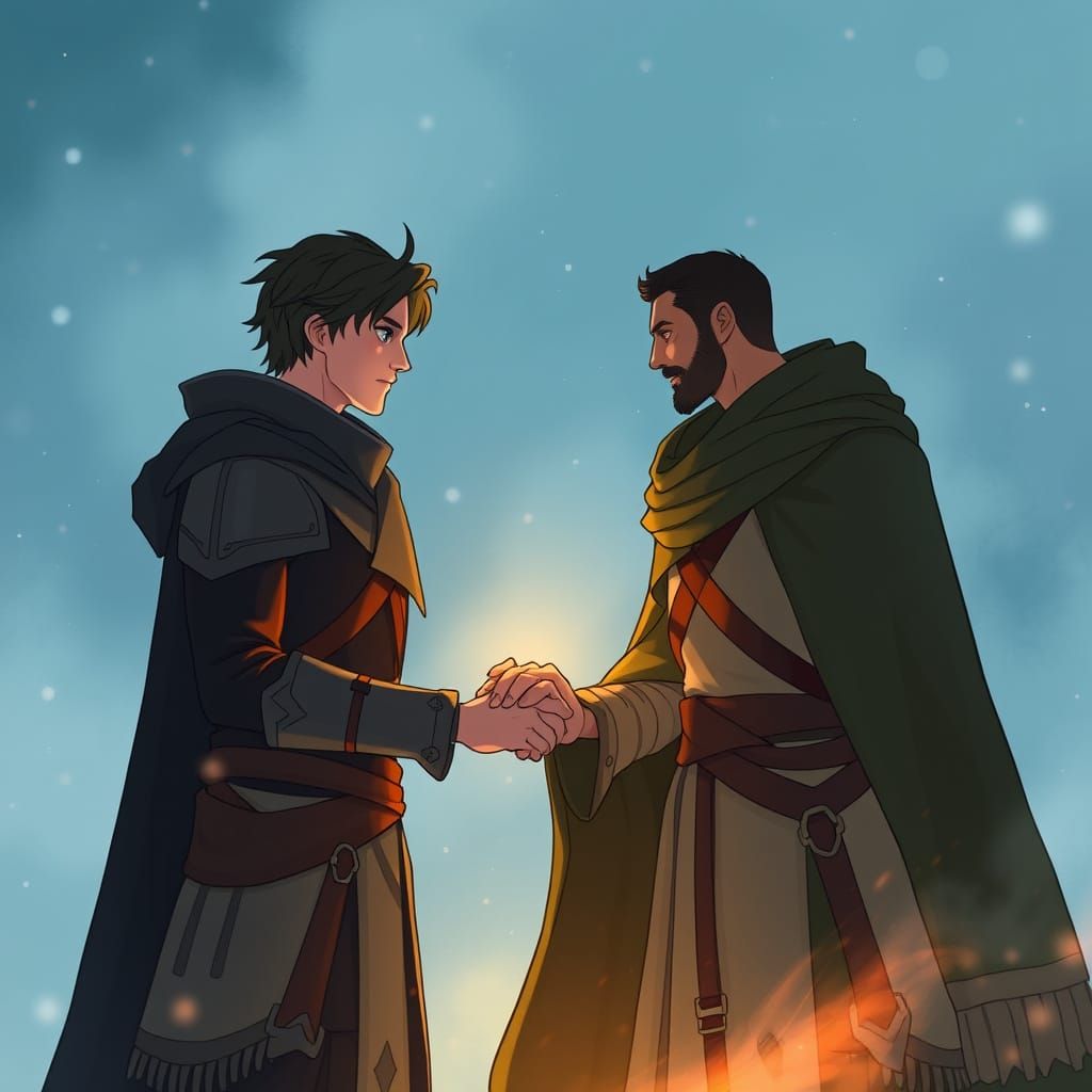 Intimate Hand Holding Scene in Anime Style