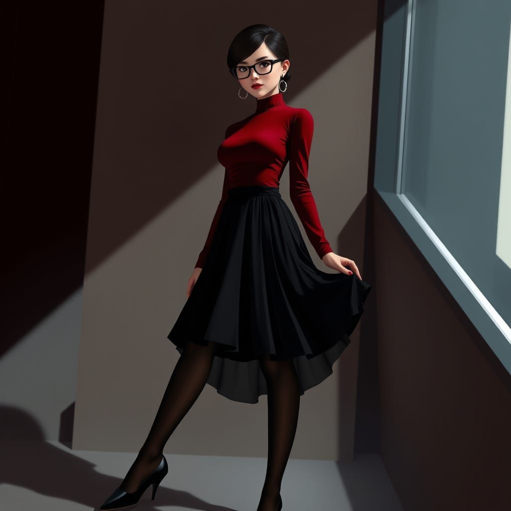 Crimson Top and Skirt: Film Noir Aesthetic