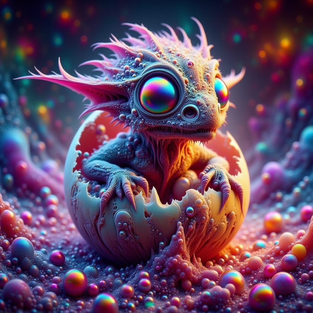 Dragon Hatchling in Chromatic Surrealism Style