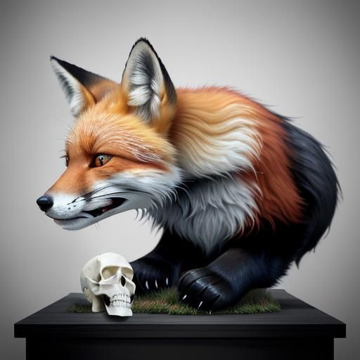 Crying Fox with Skull in Mountain Altar