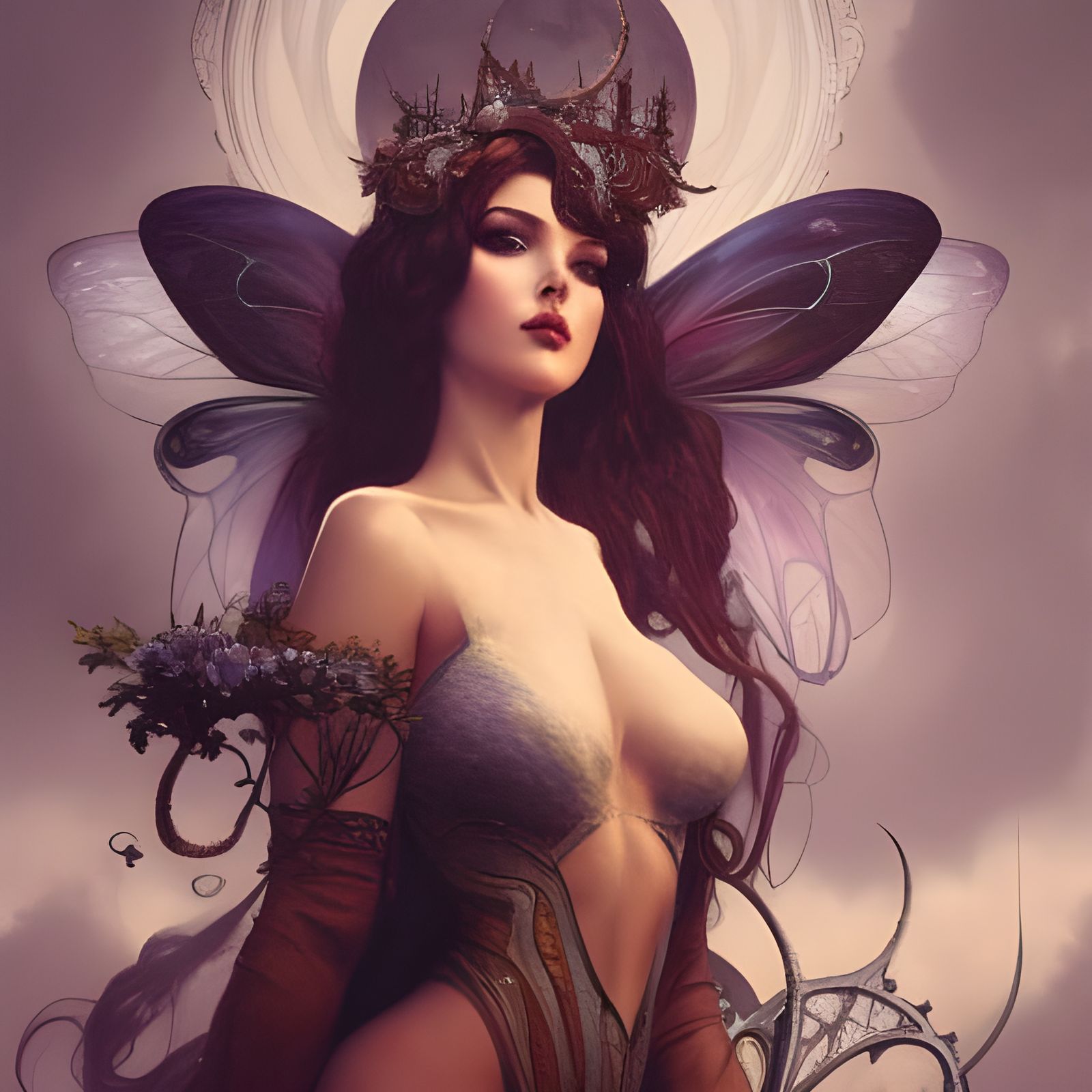 Detailed Fairy Queen Portrait in Gothic Art Style