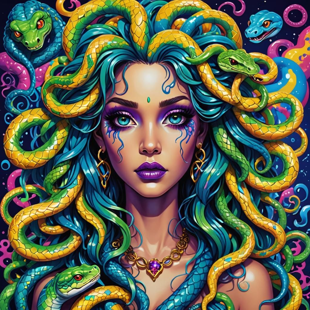 High-Detail Medusa in a Maximalist Art Style