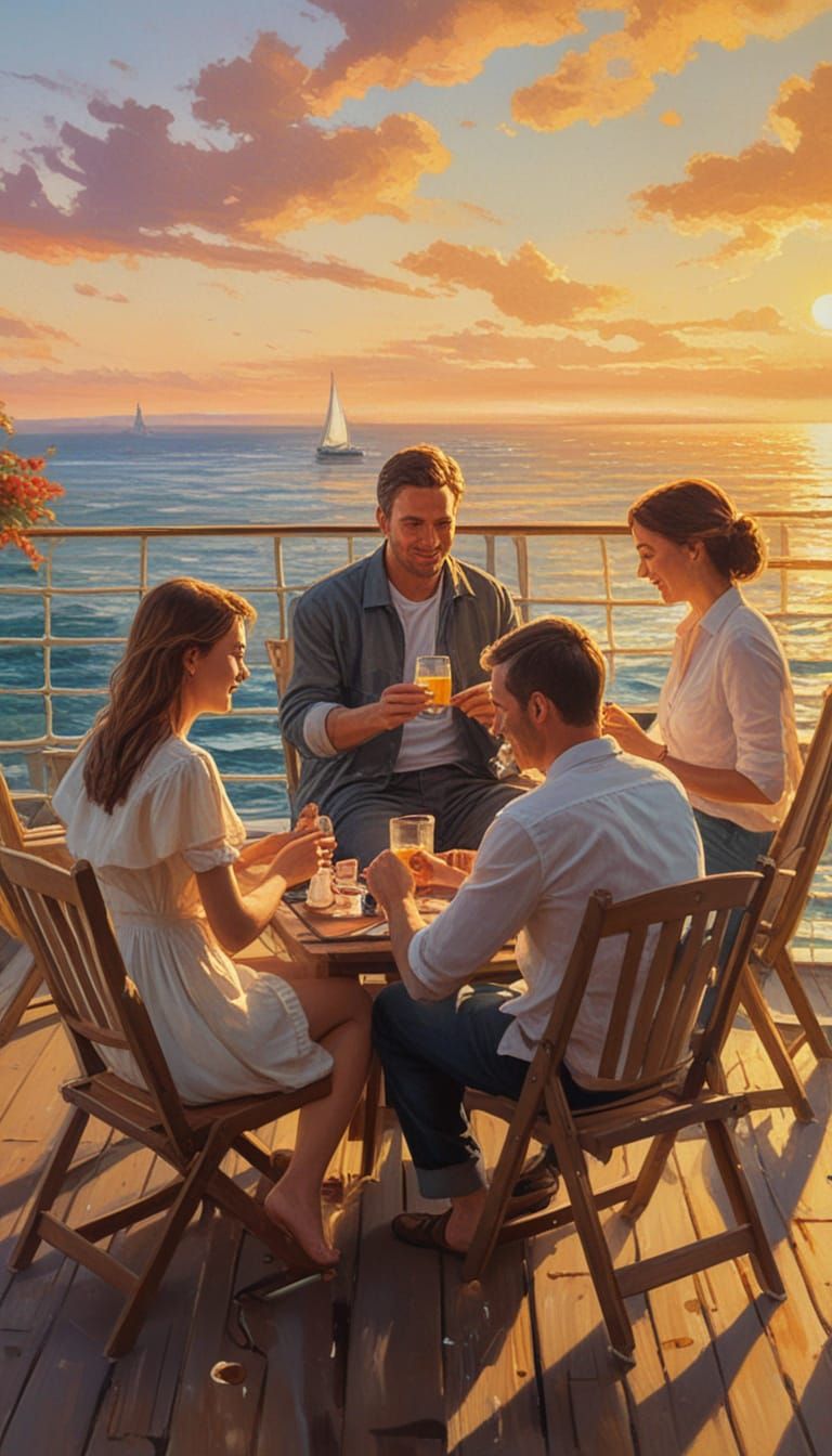 Impressionist Card Game by the Sea