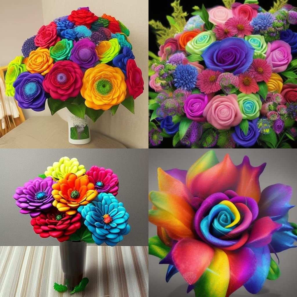 Photorealistic rainbow flower bouquet