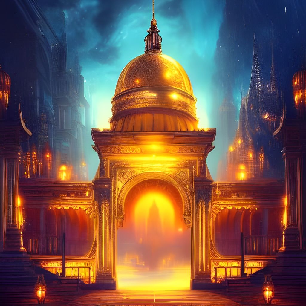 Golden City with Glowing Gates: Digital Matte Painting