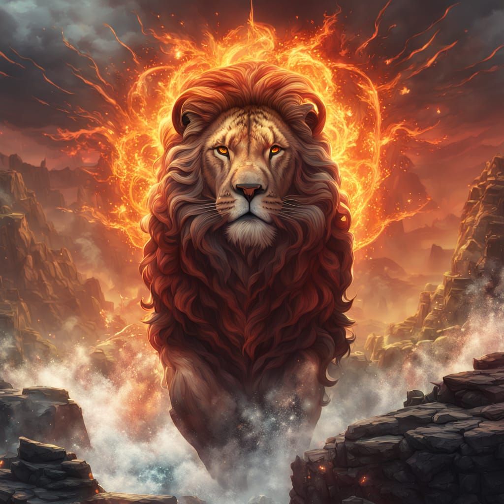 Lioness with Fiery Mane, Detailed Matte Painting