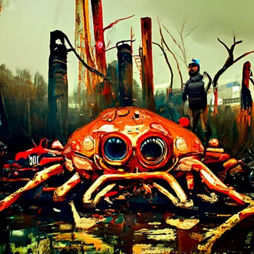 Eyes in Poisoned Sea: Steampunk Biopunk Oil Painting