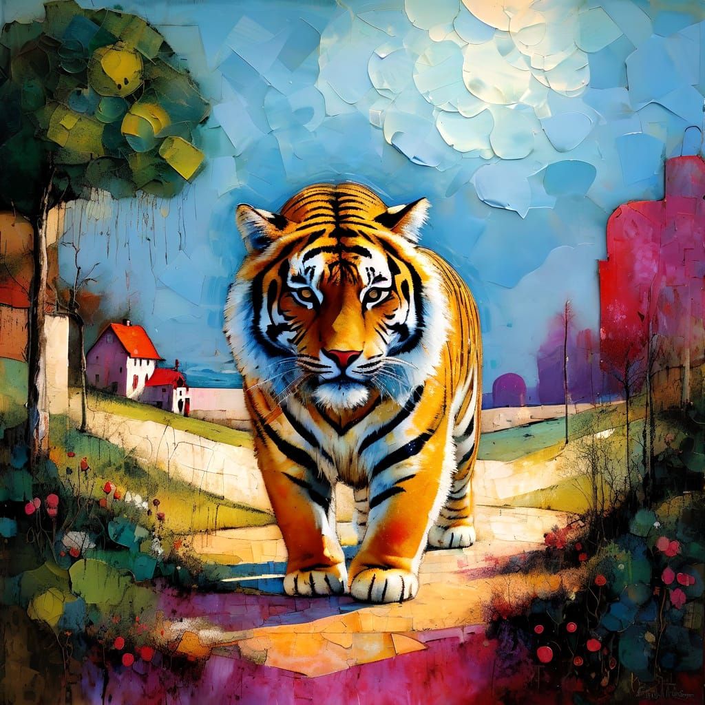 Textured Encaustic Painting in Naive Primitive Style