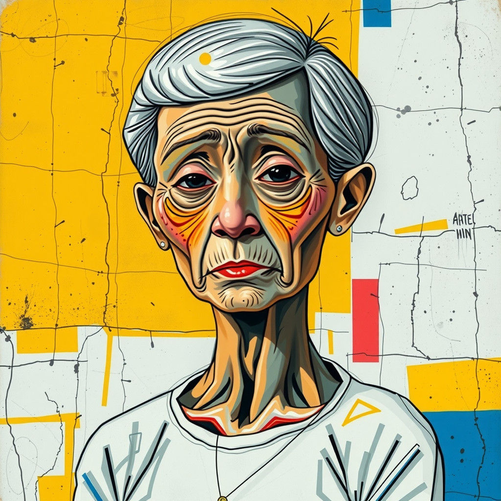 Glitchcore Woman Portrait with Pastel and Ebru Paint Effects