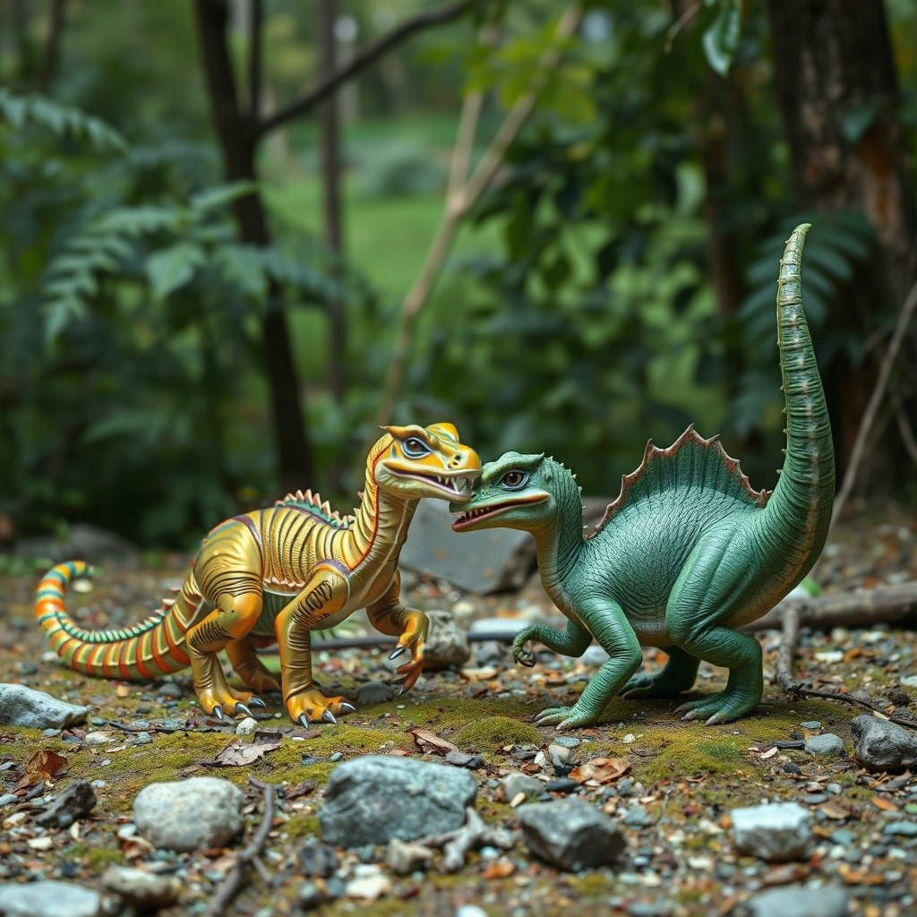 Fantasy Adventure with Warring Dinosaurs in a Whimsical Worl...